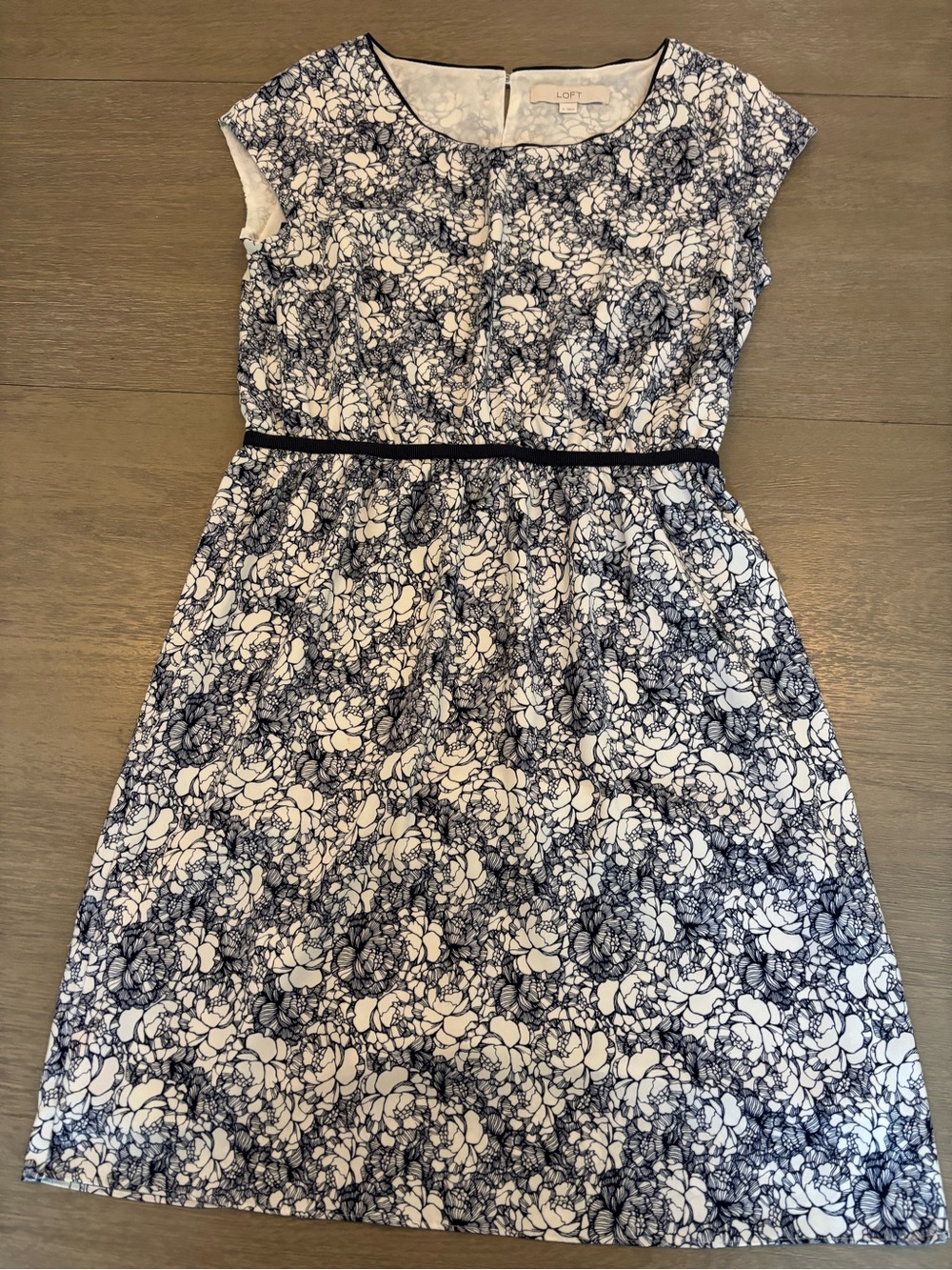 Loft Navy and White Floral Fit & Flare Dress
